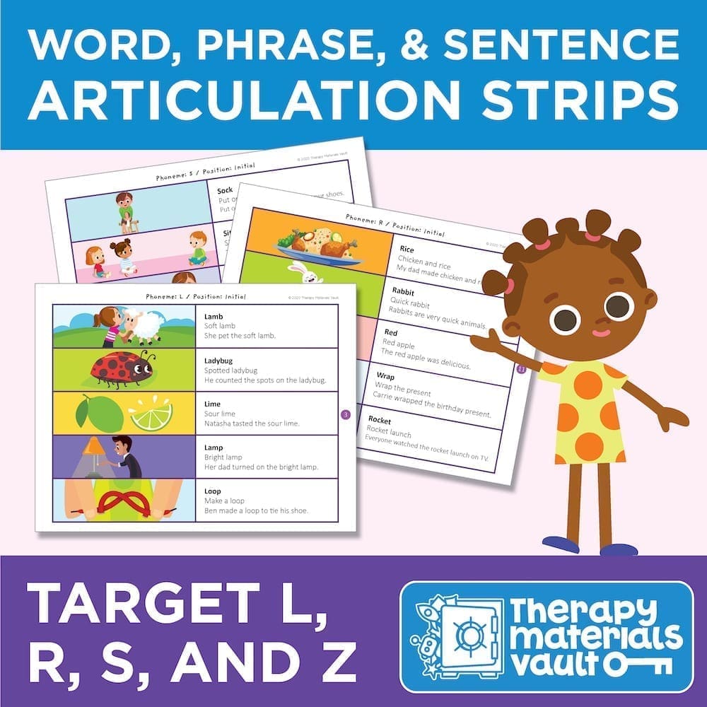 Word, Phrase, & Sentence Articulation Strips Target B, G, H, and K TMV